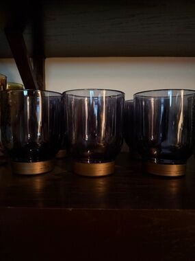 Smoky Blue Glass Tumbler Set with Gold Base - Home Dining